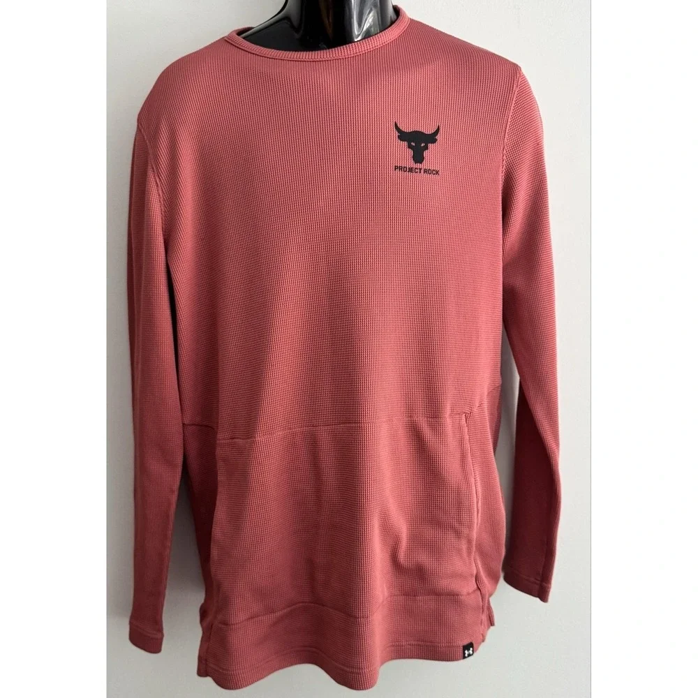 Under Armour Project Rock Shirt Mens Large Pink Long Sleeve Waffle Thermal Top